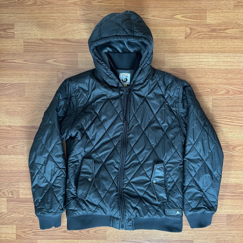 Men’s Burton Hooded Black Coach Fleece Lined Lightweight Puffer Jacket size LG